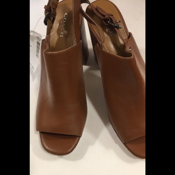 NWT Coach | Brown Brady Open Toe Sling Mule Heels - Picture 5 of 15